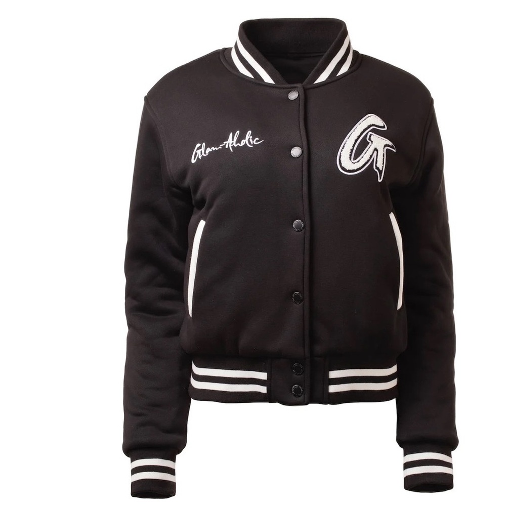 Women's Black Varsity Jacket with White Trim